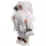 Дед Мороз - Лесовичок с подарком 30 см (без музыки), белый/серебро