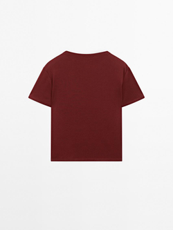 Massimo Dutti Футболка из 100% хлопка с коротким рукавом, малиновый