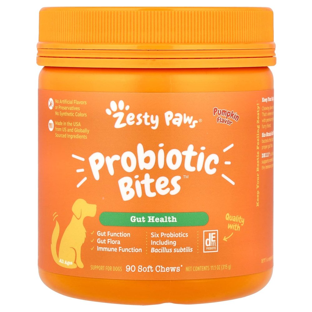 Zesty Paws, Probiotic Bites ™, для собак, для всех возрастов, тыква, 90 жевательных таблеток, 315 г (11,1 унции)
