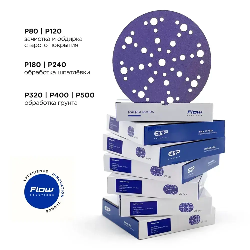 Круг абразивный, Purple Ceramic Film Р80, 48 отв, 150мм, (25 шт) Exp