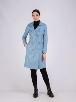 Тренч длинный кожаный с поясом плащ на весну