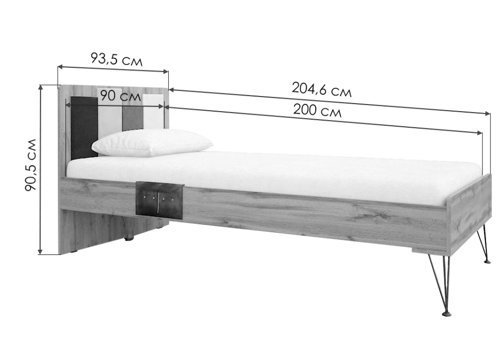 Односпальная кровать Нобира 90х200 дуб ирландский