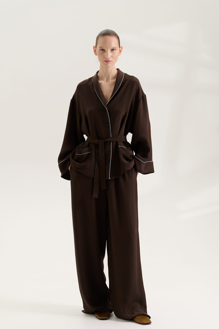 Рубаха из шелка с кантом Pajama Choco