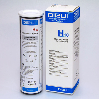 Уристик (Dirui) H10, Глюк.,Бел., рН,кровь, Кет.,Бил..,Уробил.,Нитр.,Уд.вес,Лейк., 100 пол./уп