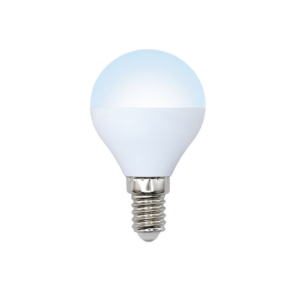 LED-G45-9W-DW-E14-FR-NR Лампа светодиодная. Форма шар. матовая. Серия Norma. Дневной белый свет 6500K. Картон. ТМ Volpe
