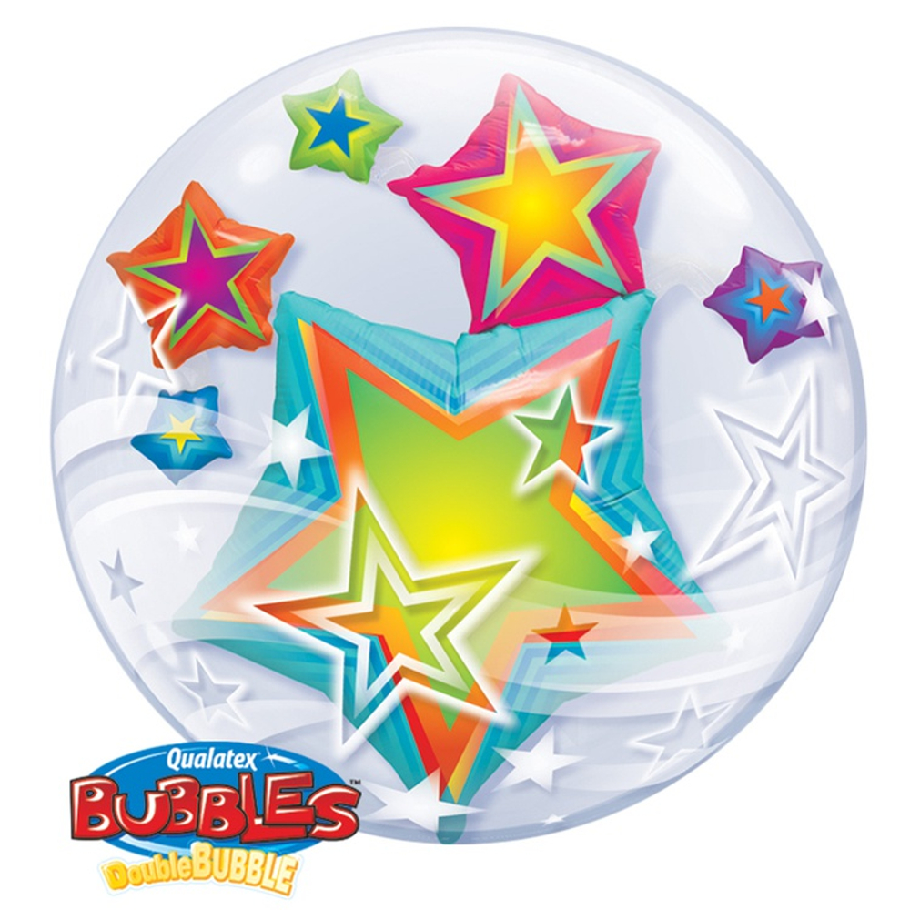 Шар Фольгированный Звезды разноцветные Bubble Прозрачный (Персиковый)