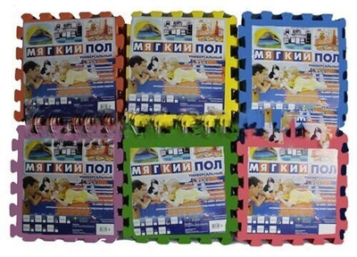 Коврик-пазл Экополимеры (54 плиты 33x33x0,9см, ~6кв.м./уп) Разноцветный пол