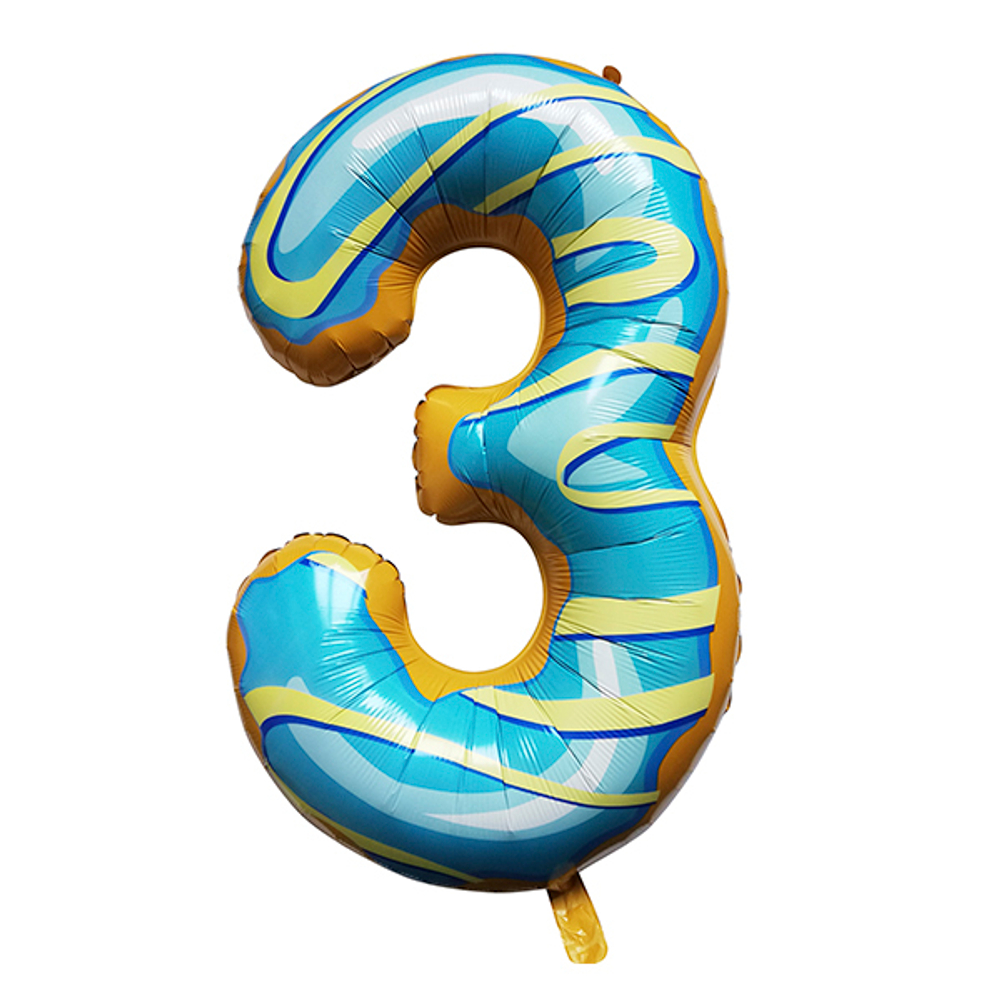 Шар фольга Цифра 3 Пончик 40"/102см с гелием
