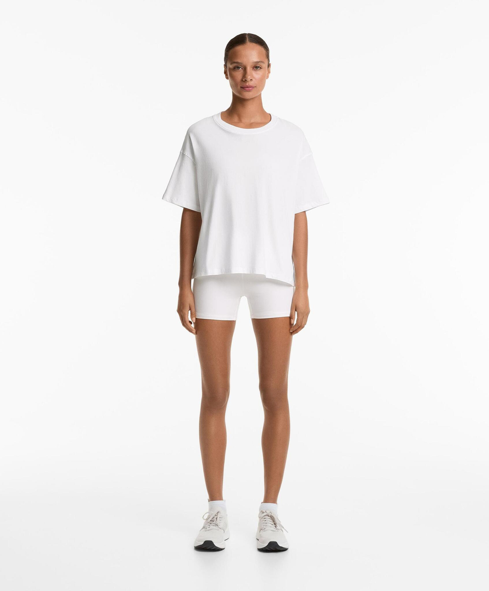 Oysho Футболка с короткими рукавами из смесового хлопка, белый