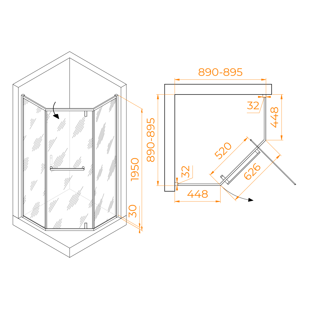 Душевой уголок RGW HO-084B (Тонированное (Серое), 900x900)
