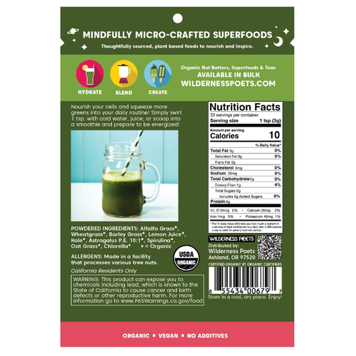 Wilderness Poets, Подщелачивающая зелень, 99 г (3,5 унции)