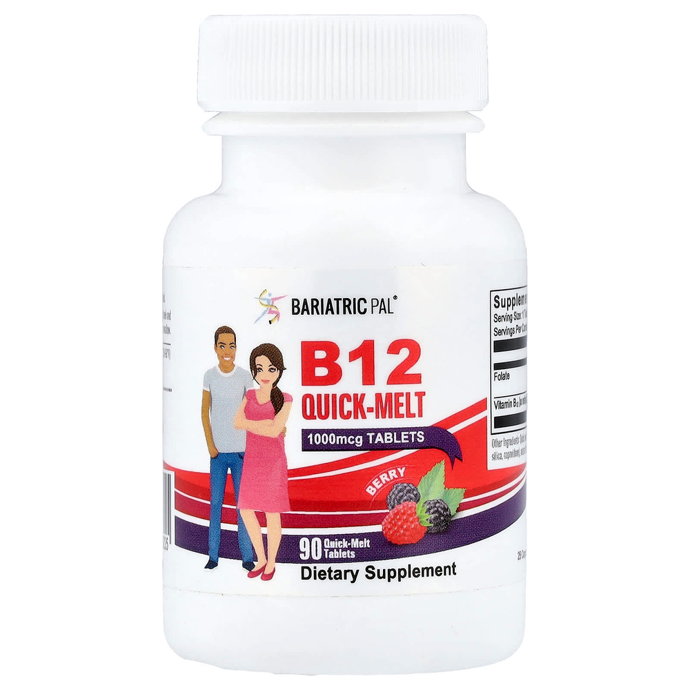 BariatricPal, B12 Quick Melt, с ягодным вкусом, 90 таблеток Quick Melt