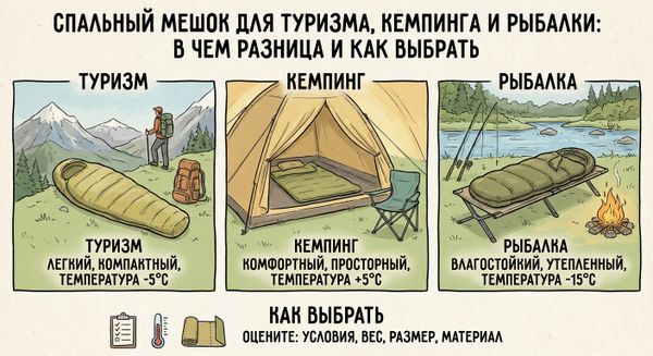 Спальный мешок для туризма, кемпинга и рыбалки: в чем разница Спальный мешок для туризма, кемпинга и рыбалки: в чем разница