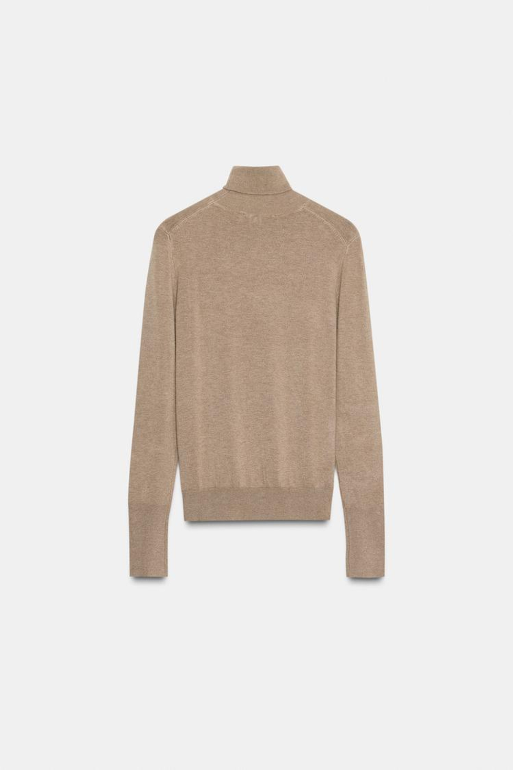 ZARA БАЗОВЫЙ ТРИКОТАЖНЫЙ ДЖЕМПЕР С ВЫСОКИМ ВОРОТНИКОМ, СЕРО-КОРИЧНЕВЫЙ МЕЛАНЖ