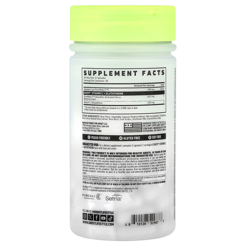 Ghost, Basics, витамин C + глутатион, 60 растительных капсул