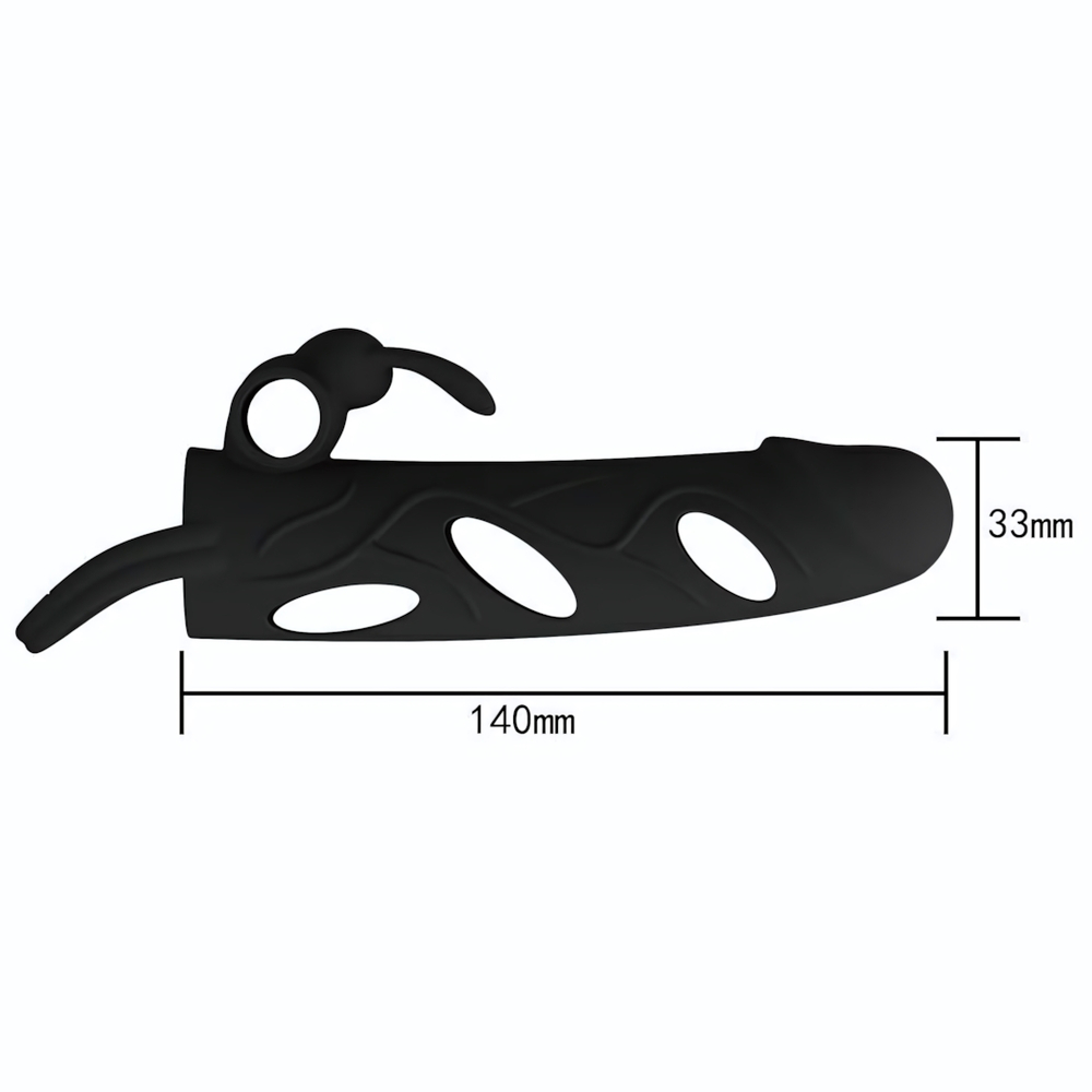 Чёрная насадка с клиторальным вибростимулятором и закрытой головкой - 14 см. (Цвет: черный)