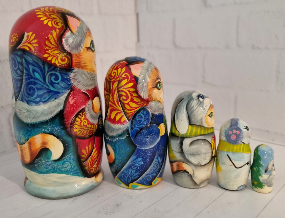 Матрешка Новогодняя кошечка 5 мест