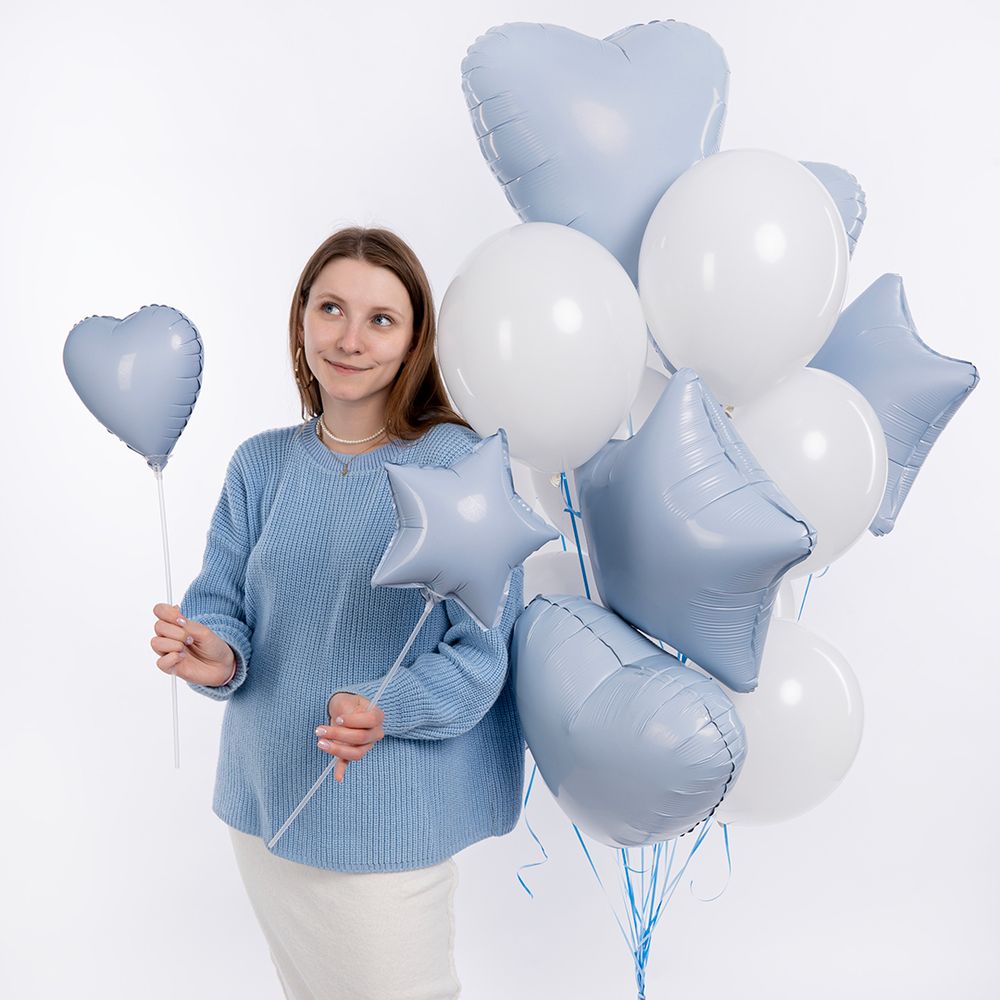 Шар (19''/48 см) Сердце, Небесный, 1 шт.