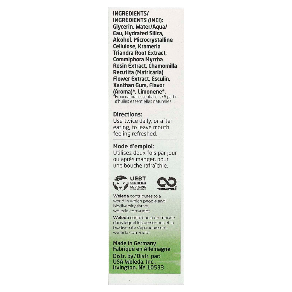 Weleda, Oral Care, растительный гель, зубная паста, без фтора, мята, 75 мл (2,5 жидк. унции)