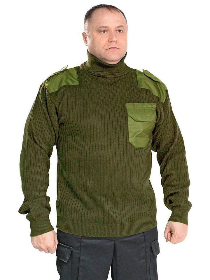 Свитер офицерский военный с накладками п/ш (олива, ворот с отворотом)