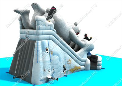 Большой надувной батут-горка "Мишка на севере"