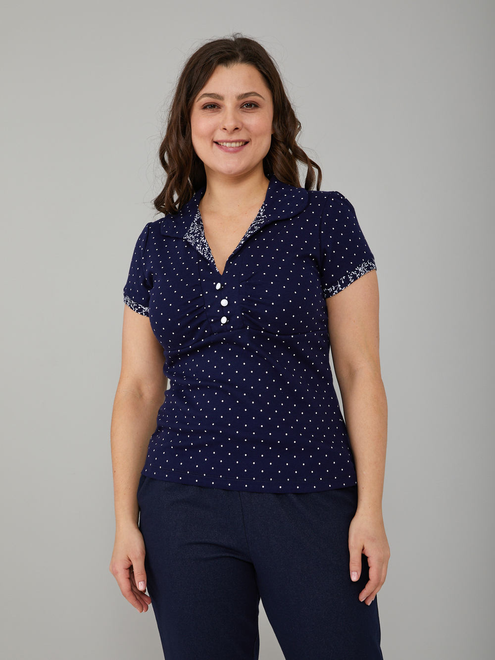 Блузка БЛ-115/синийгорошек-веточки