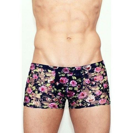 Мужские трусы боксеры темно-синие  с розами Romeo Rossi Rose Boxer RR00225