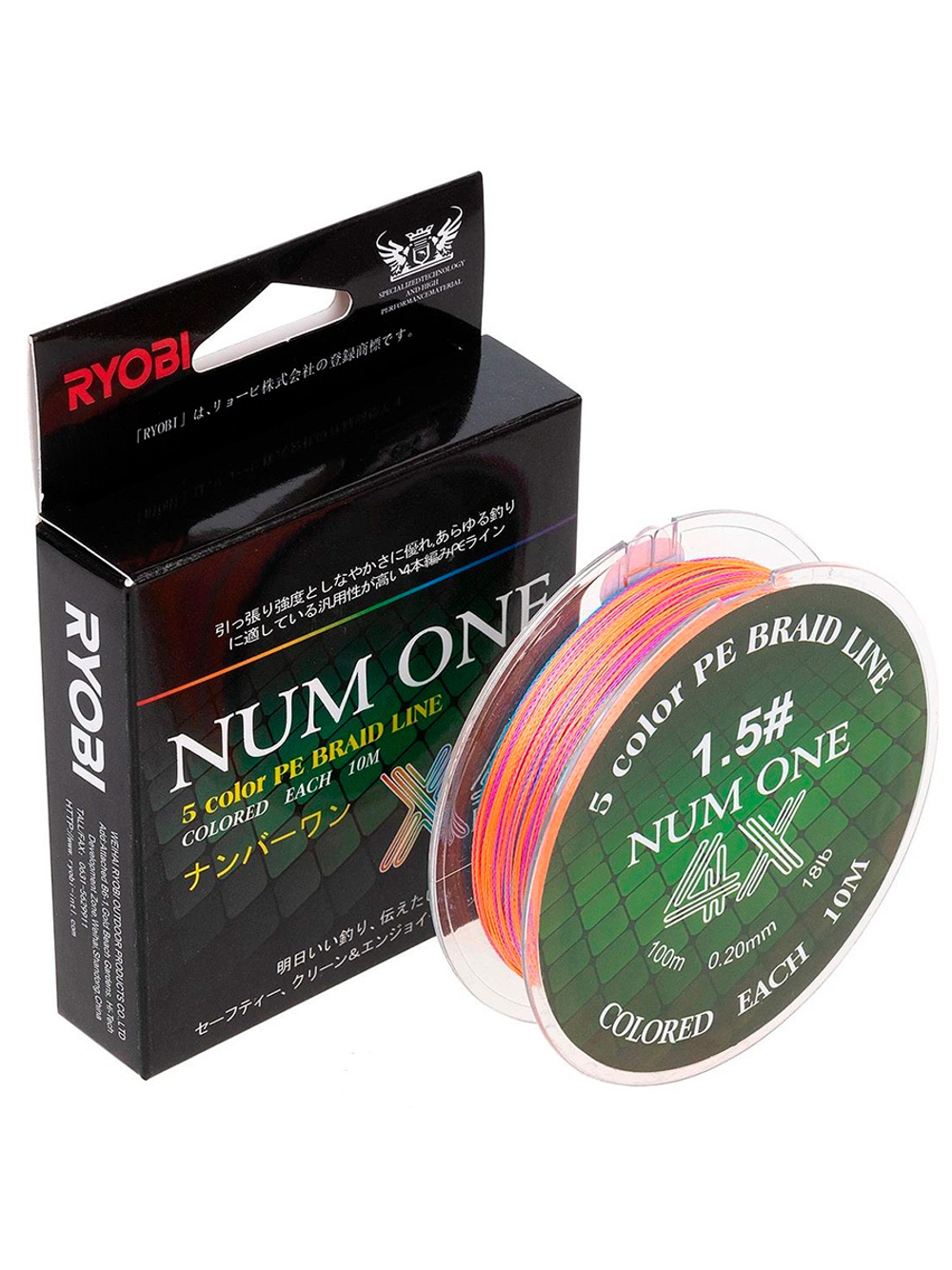 Шнур плетеный для рыбалки Ryobi NUM ONE PE4X-100M Multi Colour 3.5#/0,310 mm