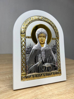 Матрона, икона арочная, белое дерево 86х112