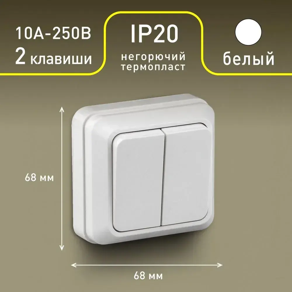 Выключатель Intro Quadro 2-104-01 двухклавишный 10А-250В IP20 ОУ белый