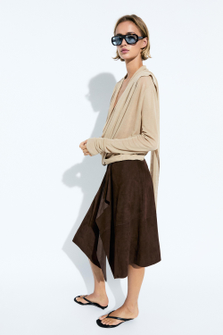 Massimo Dutti Трикотажный кардиган с драпировкой и запахом, песочный
