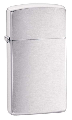 Легендарная классическая американская бензиновая узкая зажигалка ZIPPO Slim® с покрытием Brushed Chrome™ серебристая матовая из латуни и стали ZP-1600