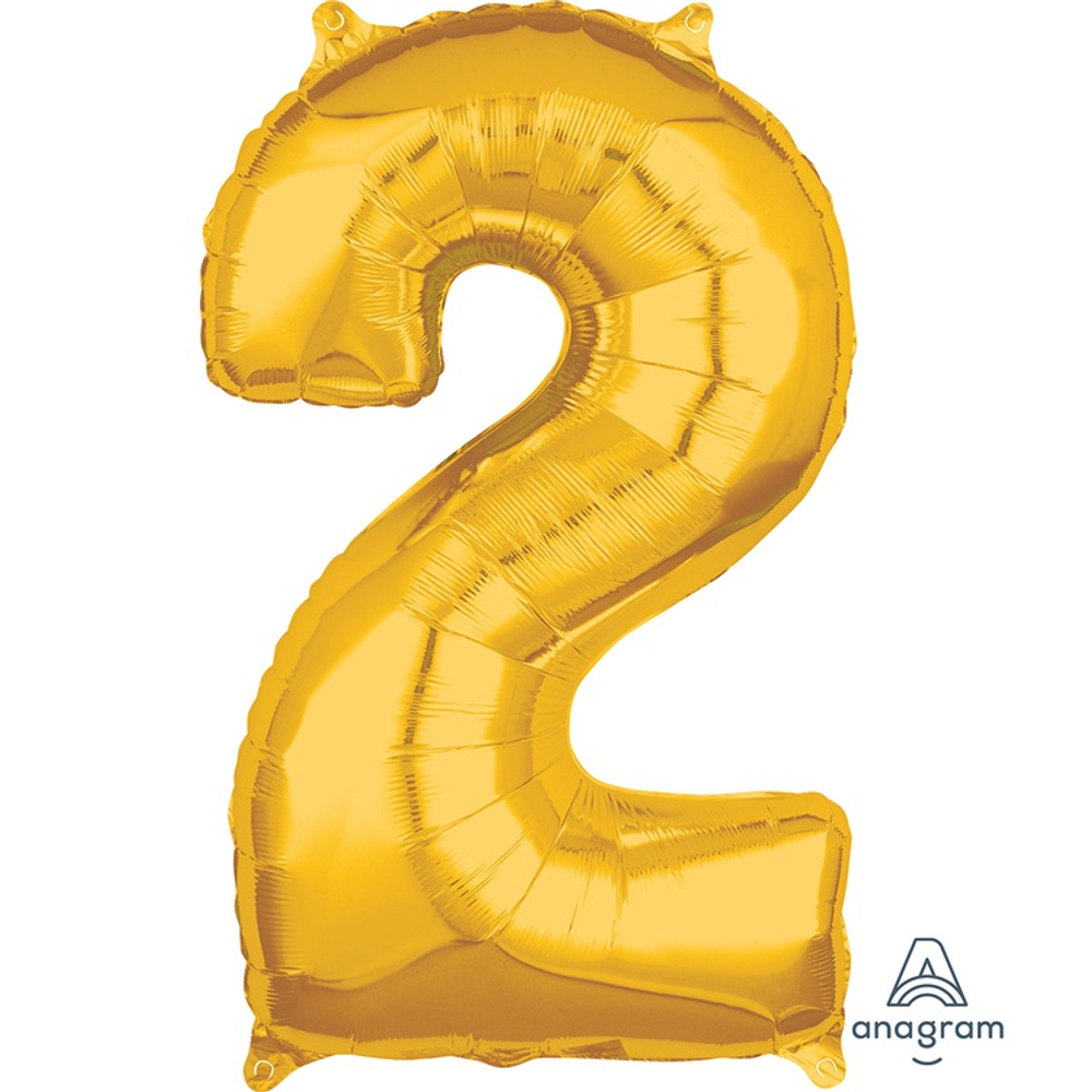 Шар фольгированный Цифра 2 66 см (Золотой)