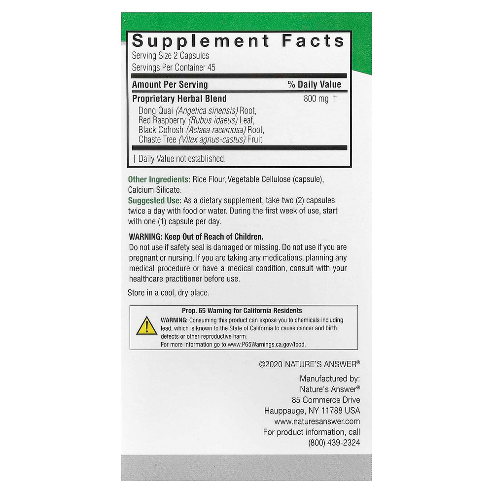 Nature's Answer, комплекс для женщин, травяная смесь, 90 вегетарианских капсул