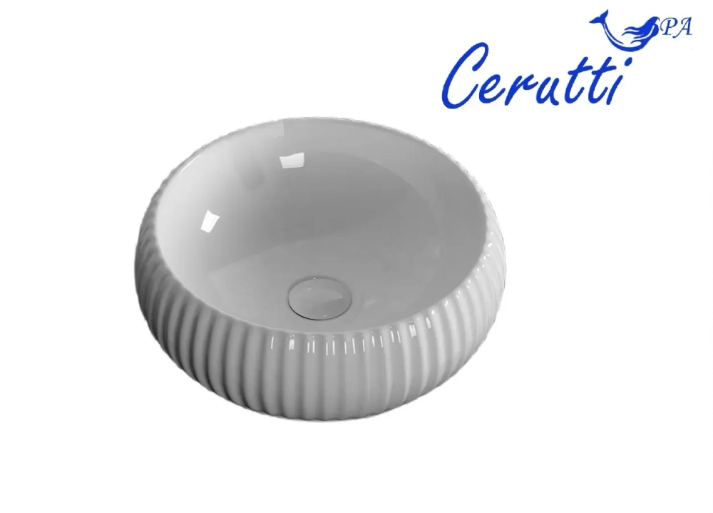 Раковина CR0007 накладная, белая, круглая, ребристая 405х405х130 Ceruttispa