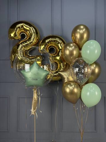 Набор шаров Золотые 23 с баблс и звездой