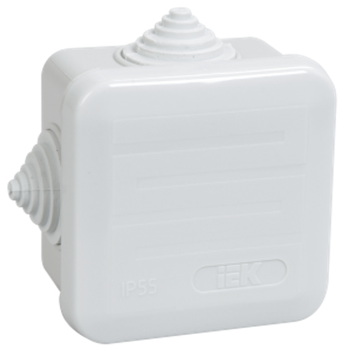 Коробка распаячная КМ41236 для открытой проводки безгалогенная (HF) 70х70х40мм с защелкивающейся кры