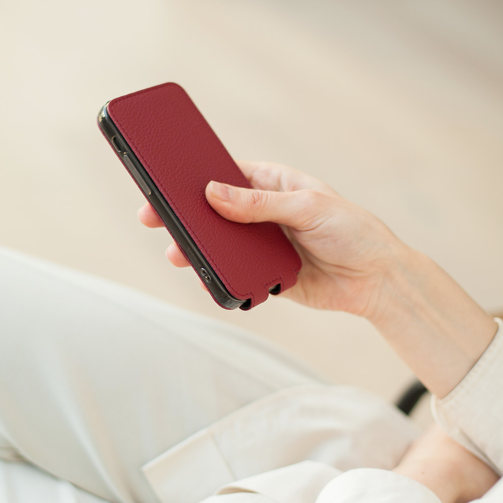 Чехол для iPhone 12 Mini из натуральной кожи теленка, вишневого цвета