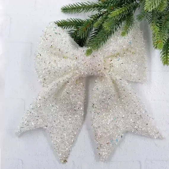 Бант Бьянка 19x22 см., 1 шт., белый, Christmas DeLuxe (86821)