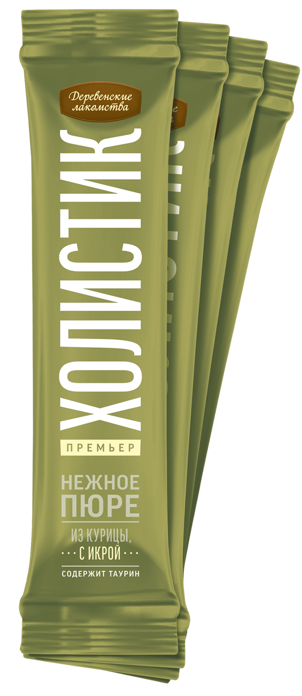 Деревенские Лакомства д/кошек "Нежное пюре из Курицы с Икрой летучей рыбы", 1шт