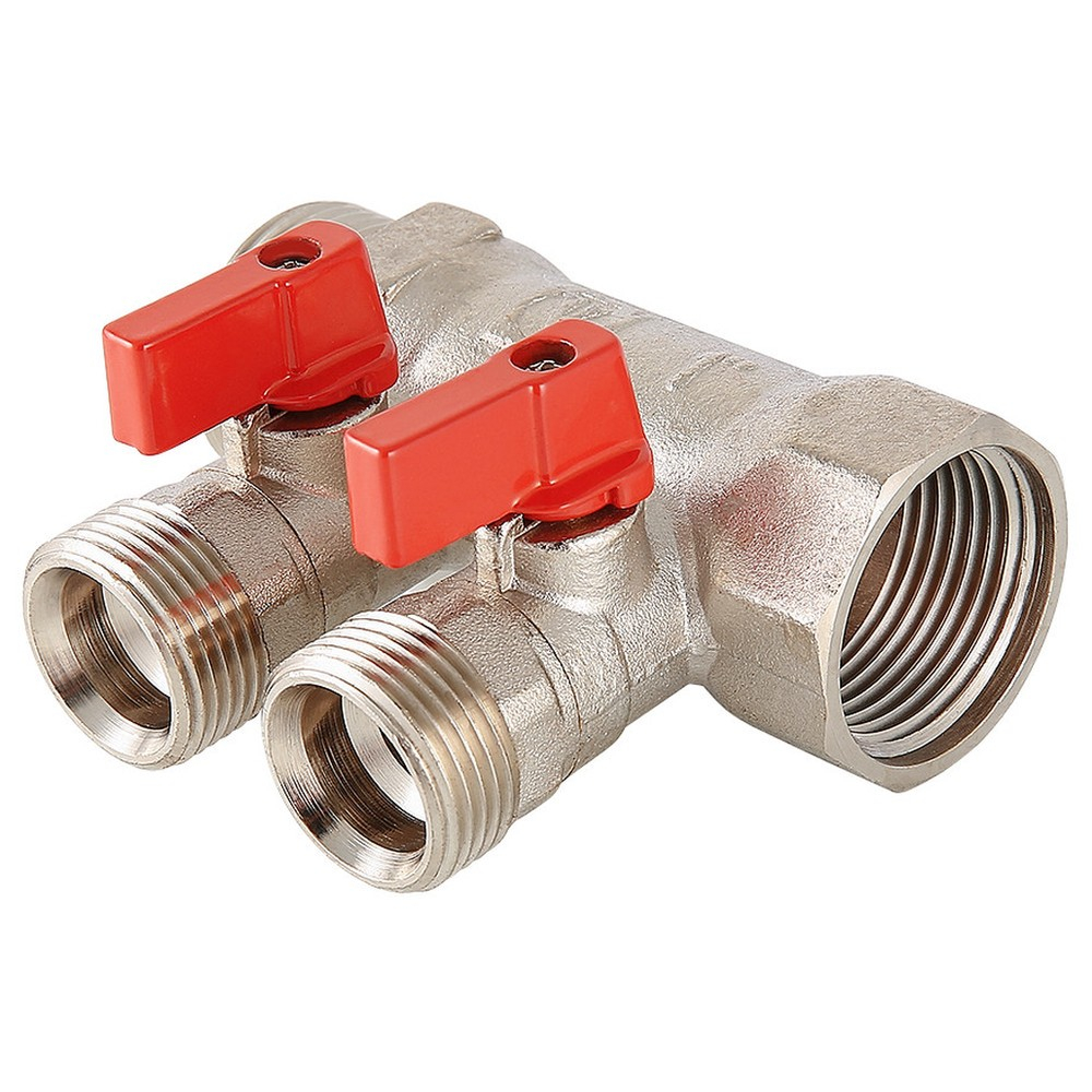 Коллектор с отсекающими шаровыми кранами 2 выхода 1" * 3/4" (VTc.580.NE) (Valtec)