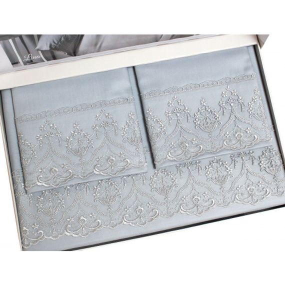 Постельное белье Lina (серое) с кружевом  deluxe TIVOLYO HOME Турция