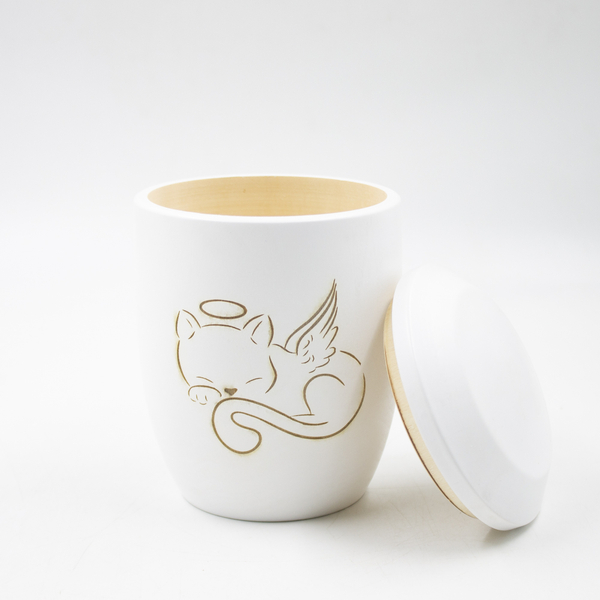 Урна для праха животных "Камелия" мини Лазер Кошка-Ангел белая