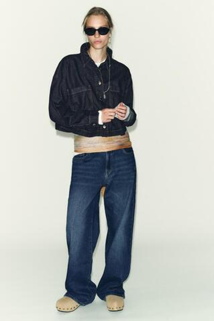 ZARA КОРОТКАЯ ДЖИНСОВАЯ РУБАШКА Z1975, СИНИЙ