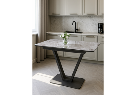 Стол стеклянный Woodville Бугун мрамор серый, черный