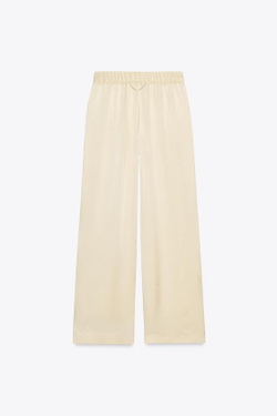 ZARA ШЕЛКОВЫЕ БРЮКИ В ПИЖАМНОМ СТИЛЕ — ZW COLLECTION, БЕЖЕВЫЙ