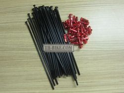 Spoke Set 9/10X172, Black-Red. For Honda CRF250L-M-Rally (for 17" rim). OSAKI. Made in Thailand. 36p set. Spokes+Nipples. th 3,5mm