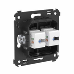 Телефонная розетка RJ-12 без шторки в стену двойная, "Avanti", "Черный матовый"