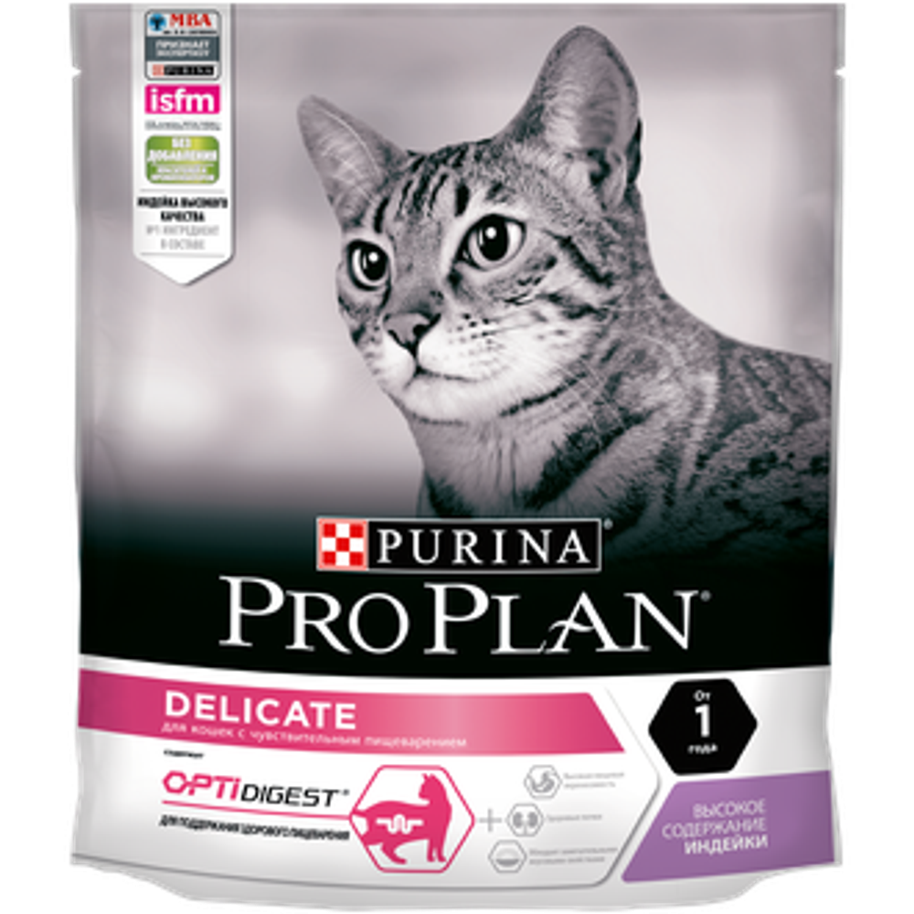 Purina Pro Plan Delicate Сухой корм для кошек с чувствительным пищеварением с индейкой, 400 г