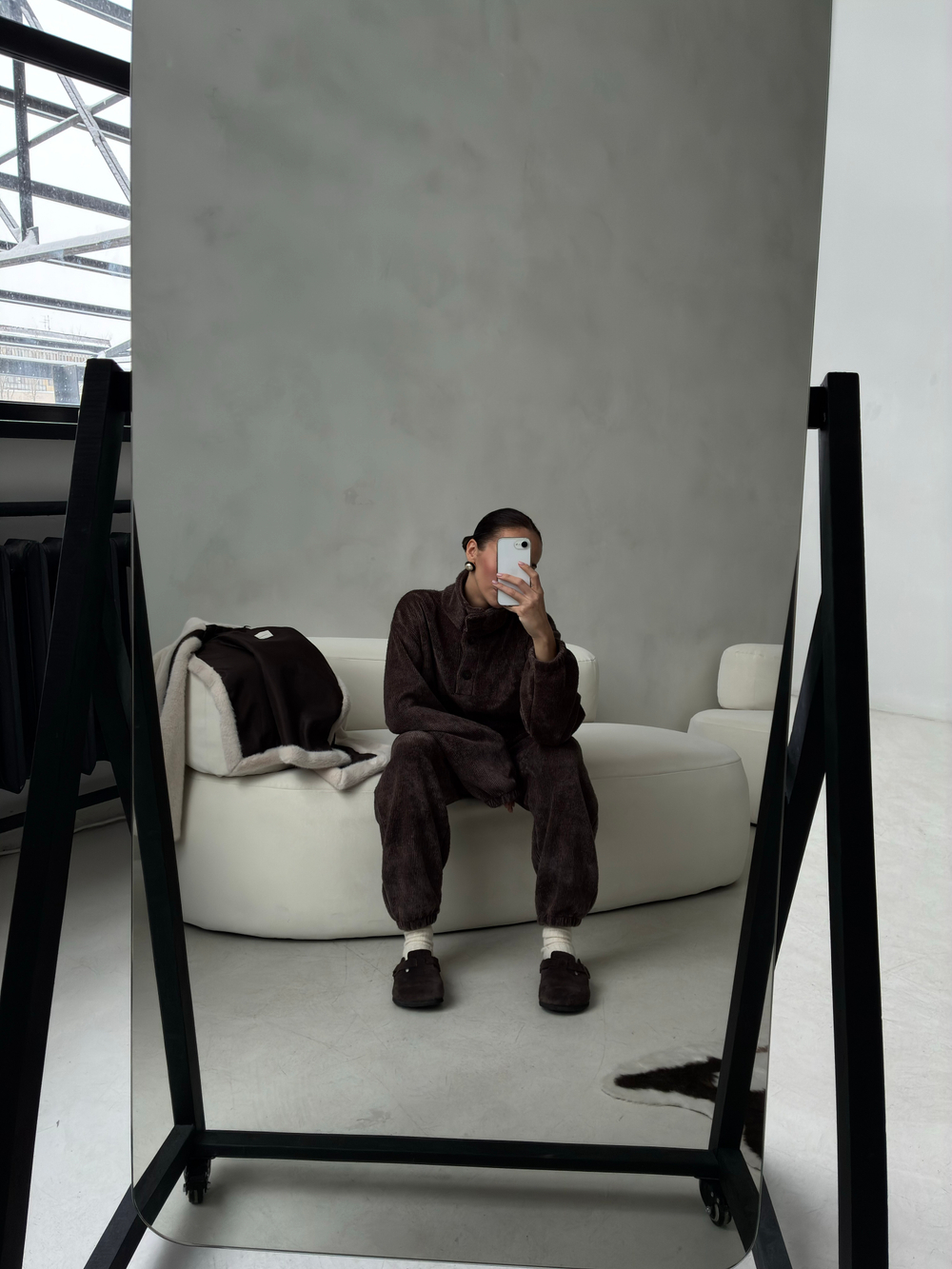 Свитшот вельвет-альпака на пуговицах (шоколад)